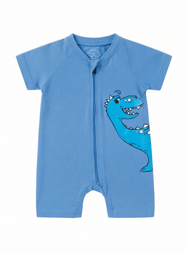 Baby Blue Dinosaur Zip Romper