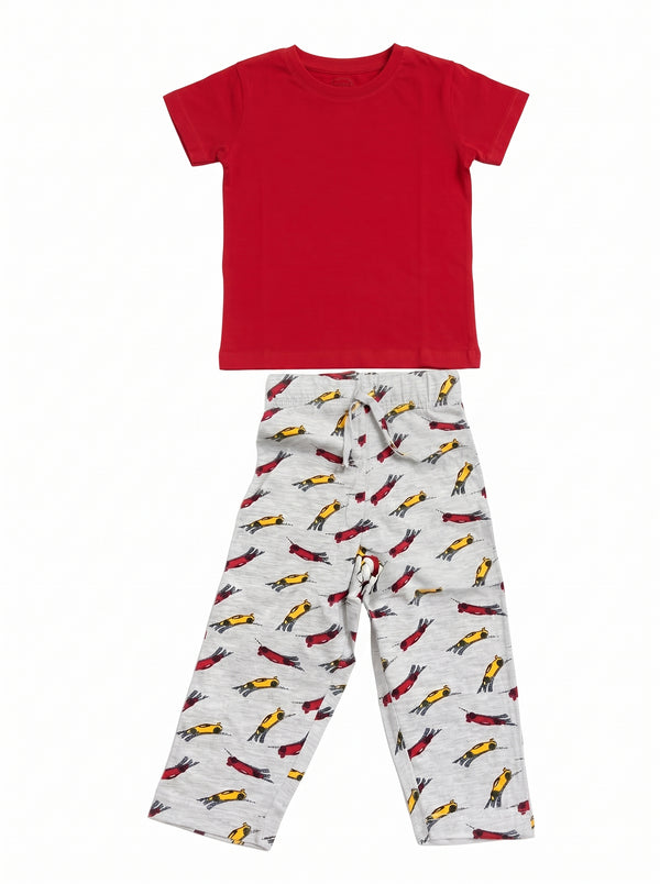 Baby Red T-Shirt and Race Car Pants Set — Red cotton babywear, front view