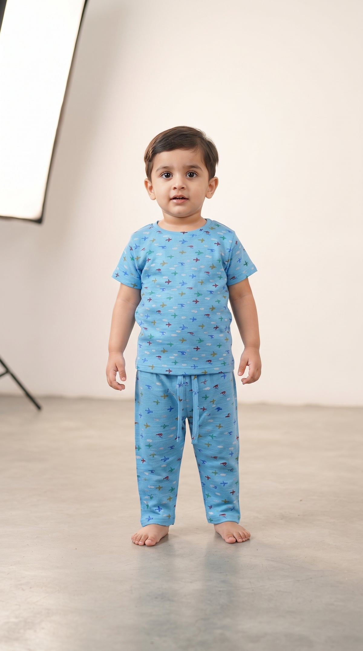 Baby wearing the Blue Aeroplane T-Shirt and Pants Set