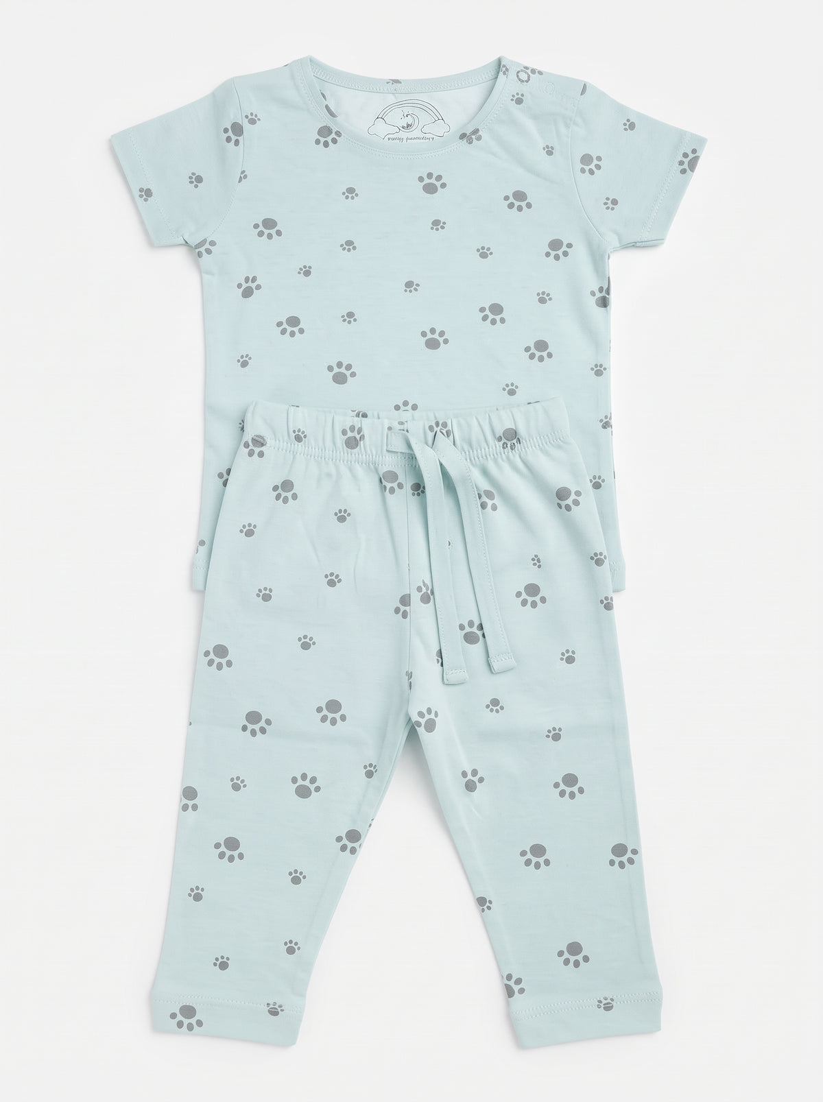 Baby Sea Green Paw Print T-Shirt and Pants Set