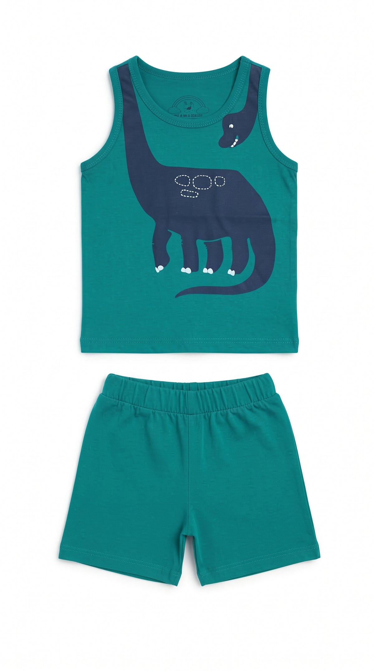Baby Teal Long Neck Dinosaur Tank and Shorts Set — Teal Green cotton babywear, front view