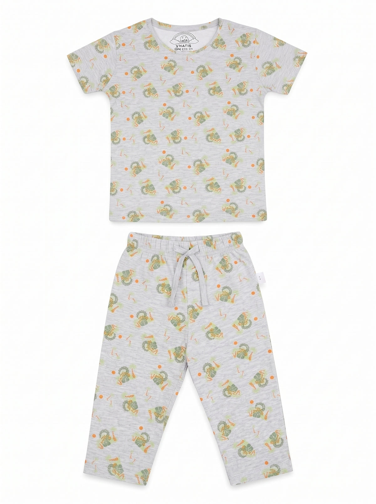 Kids Light Grey Jungle Print T-Shirt and Pants Set — Light Grey cotton babywear, front view